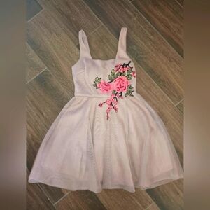 Sequin Hearts 💕 Beautiful Blush Pink Dress Sz 3 Embroidered Floral RETRO